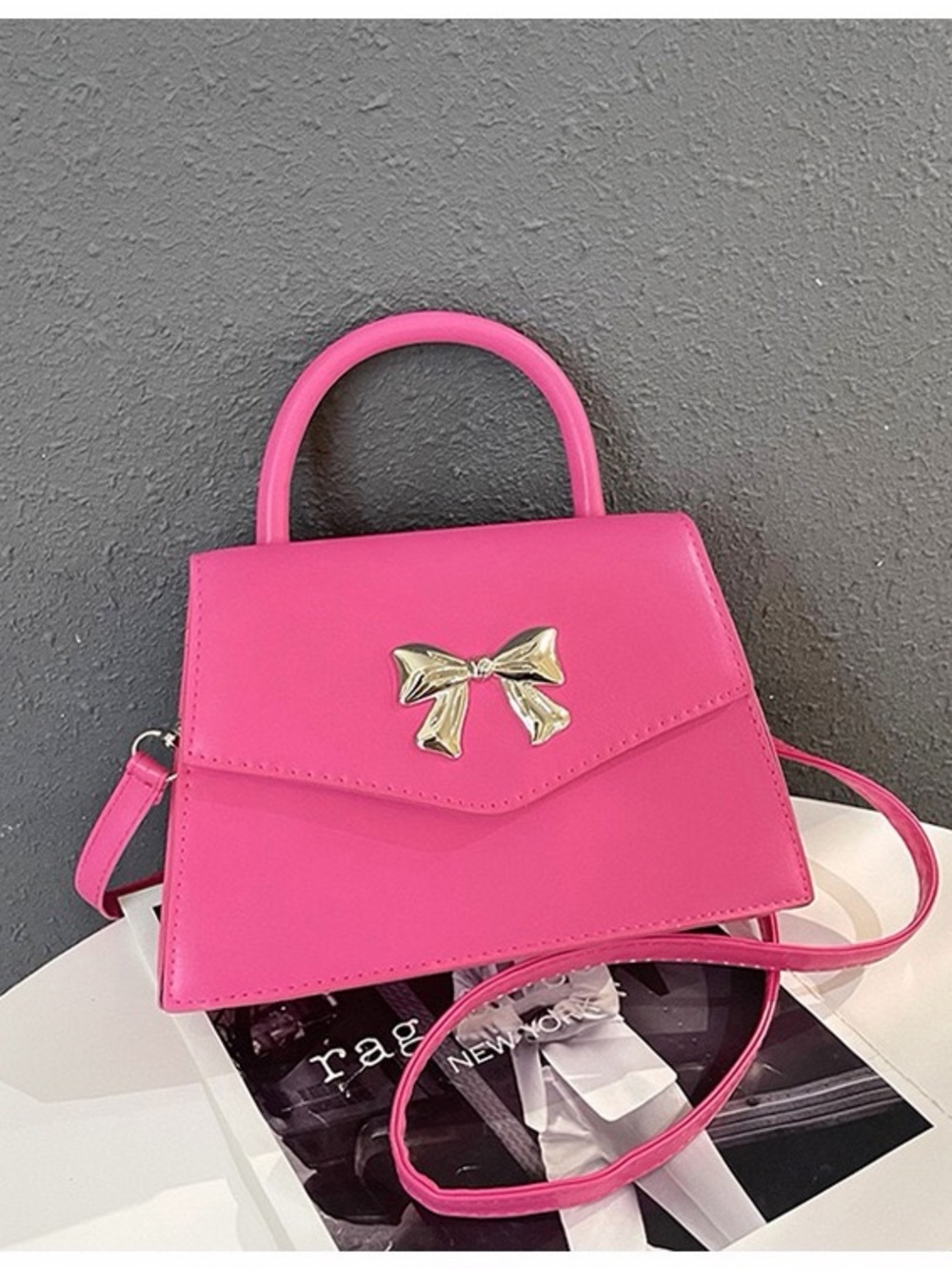 Pink Bow Accent Top-Handle Women's Handbag